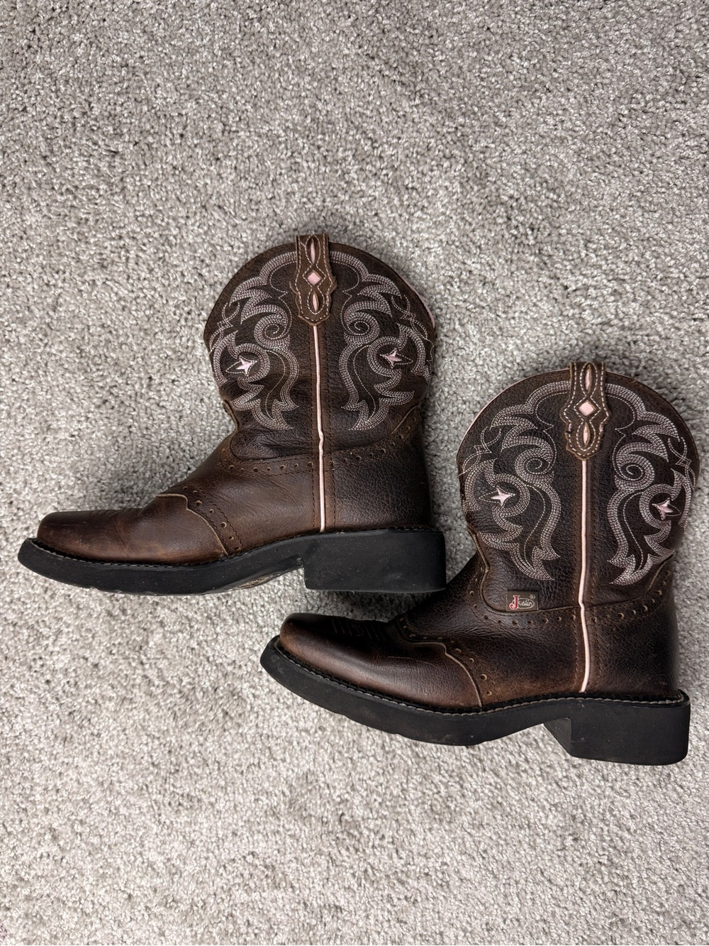 Justin Gypsy L9965 Brown Leather Square Toe Cowboy Boots Women's 6.5B